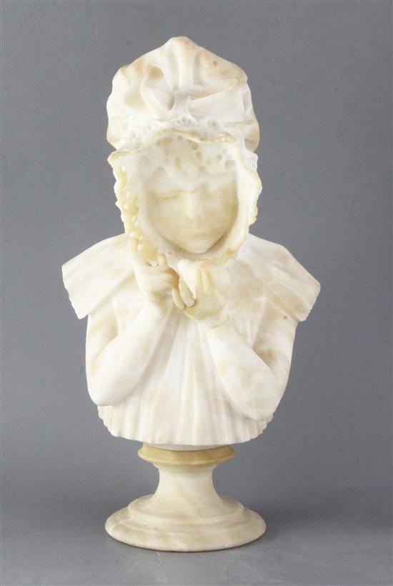 A late 19th century alabaster bust of a girl, height 17.5in.